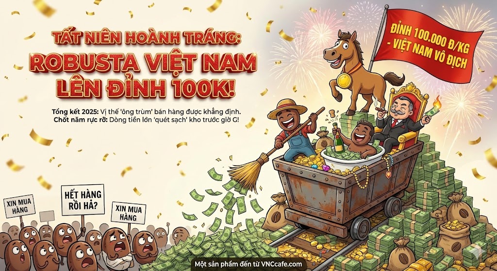 Robusta Việt Nam ngày 31/12: Chốt năm tại đỉnh 100.000 đ/kg, Dòng tiền lớn 